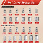 Egofine 46 Pieces 1/4 inch Drive Socket Ratchet Wrench Set, with Bit Socket Set Metric and Extension Bar for Auto Repairing and Household, with Storage Case