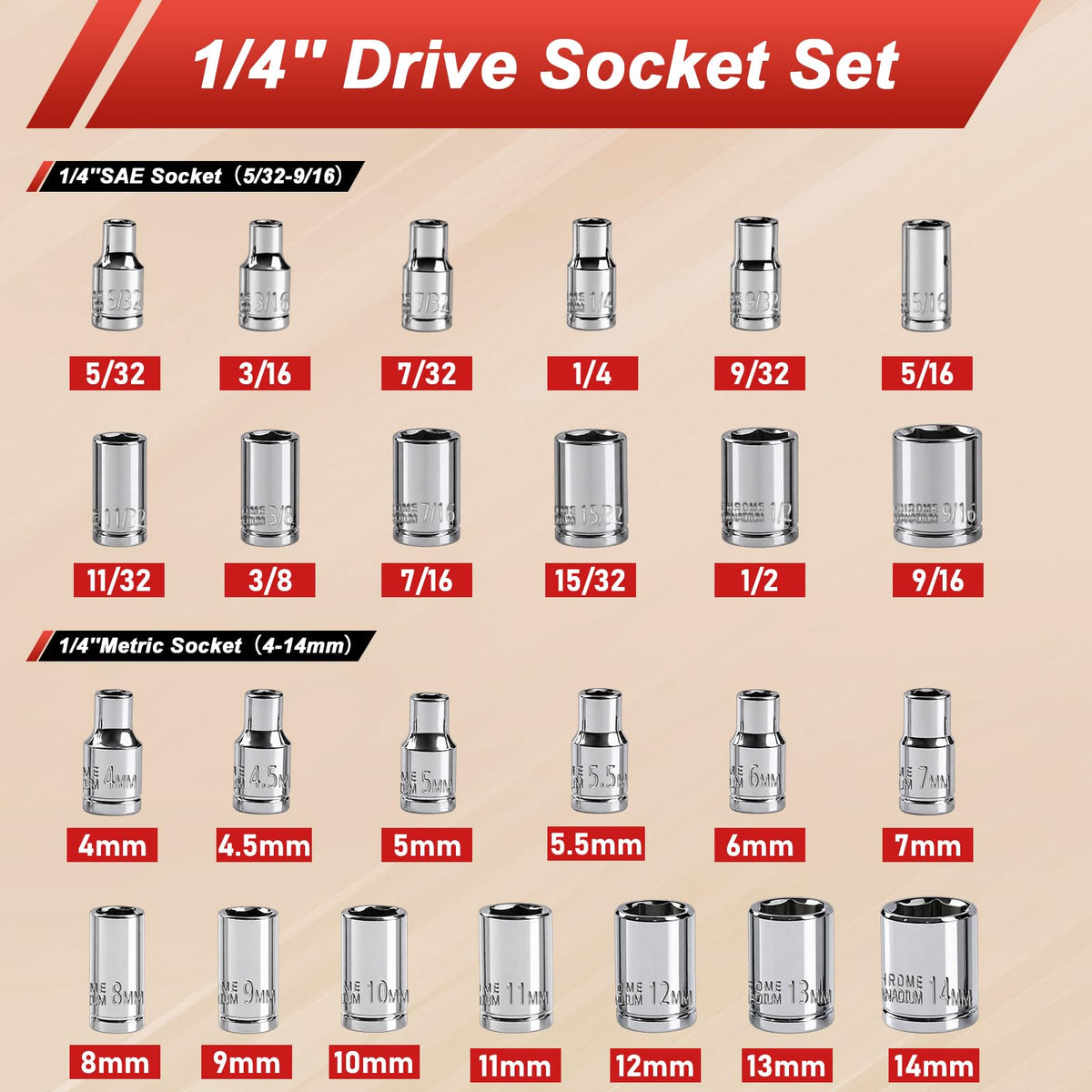 Egofine 46 Pieces 1/4 inch Drive Socket Ratchet Wrench Set, with Bit Socket Set Metric and Extension Bar for Auto Repairing and Household, with Storage Case