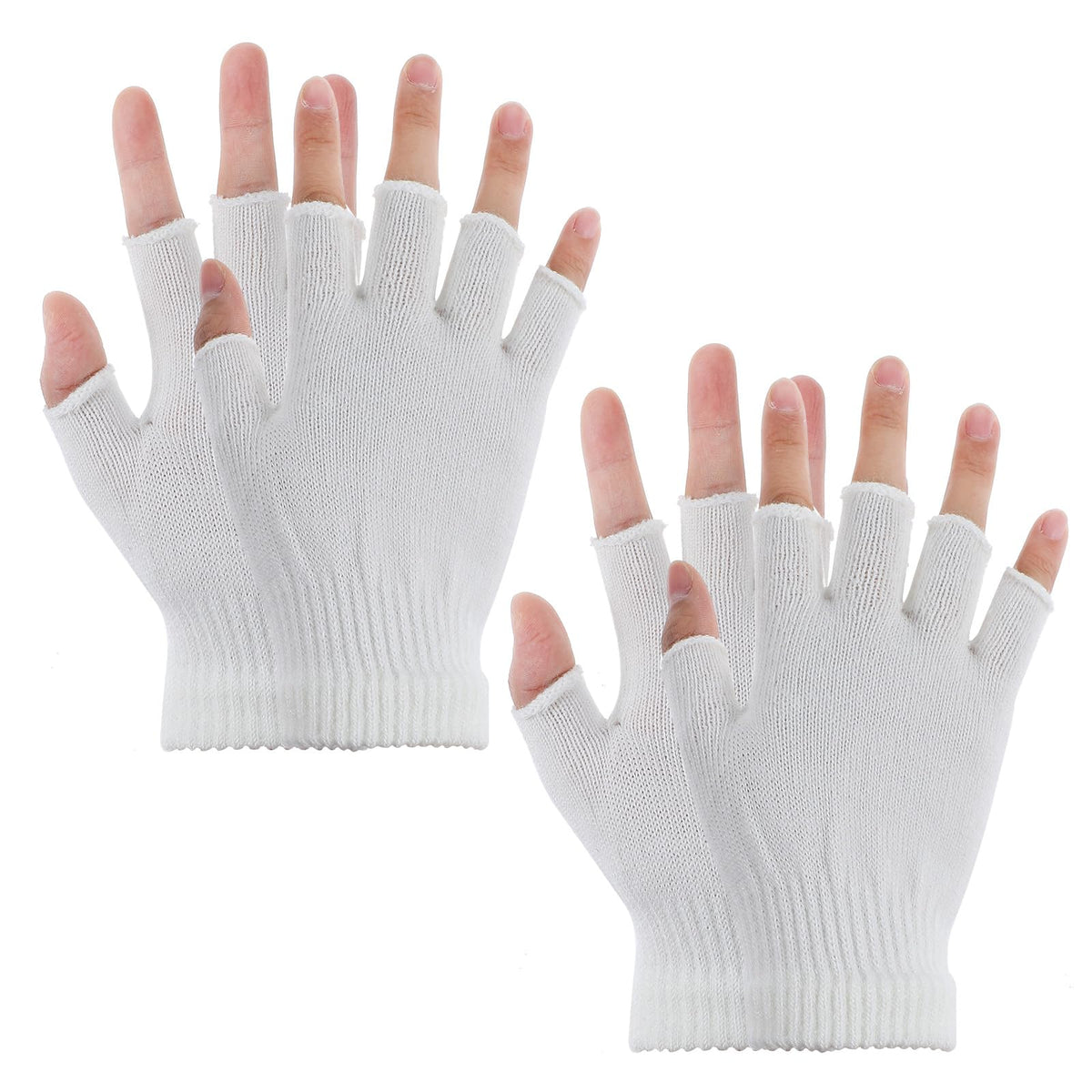 Grevosea 2 Pair Fingerless Warm Gloves - Winter Half Finger Gloves Thickened Knit Touchscreen Stretchy Mittens for Men Women