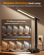 Airlonv LED Desk Lamp with Clamp, 17" Stepless Dimming Light, Black