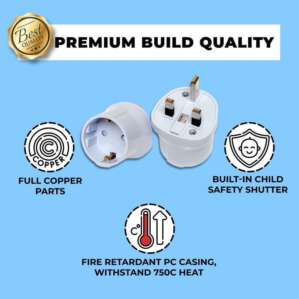 Double Dragon 2-Pack UK Electric Toothbrush & Shaver Plug Adapter | 2-Pin to 3-Pin Bathroom Converter | Supports UK EU Round & US Flat 2-Pin Plugs | 1A Fused | Compatible with Oral-B, Braun, Philips