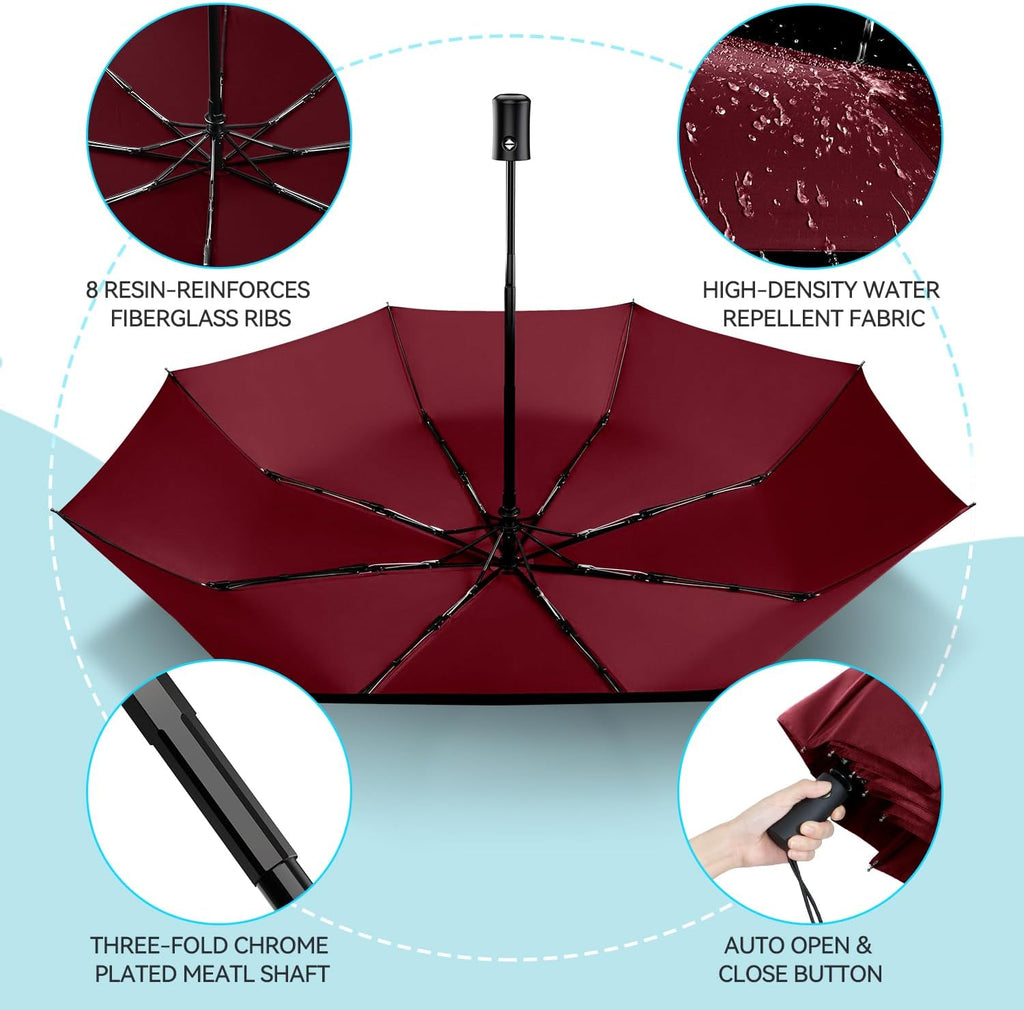 TechRise Umbrella, Compact Strong Windproof Automatic Umbrellas, Folding Lightweight, Portable Travel Golf Umbrella for Rain