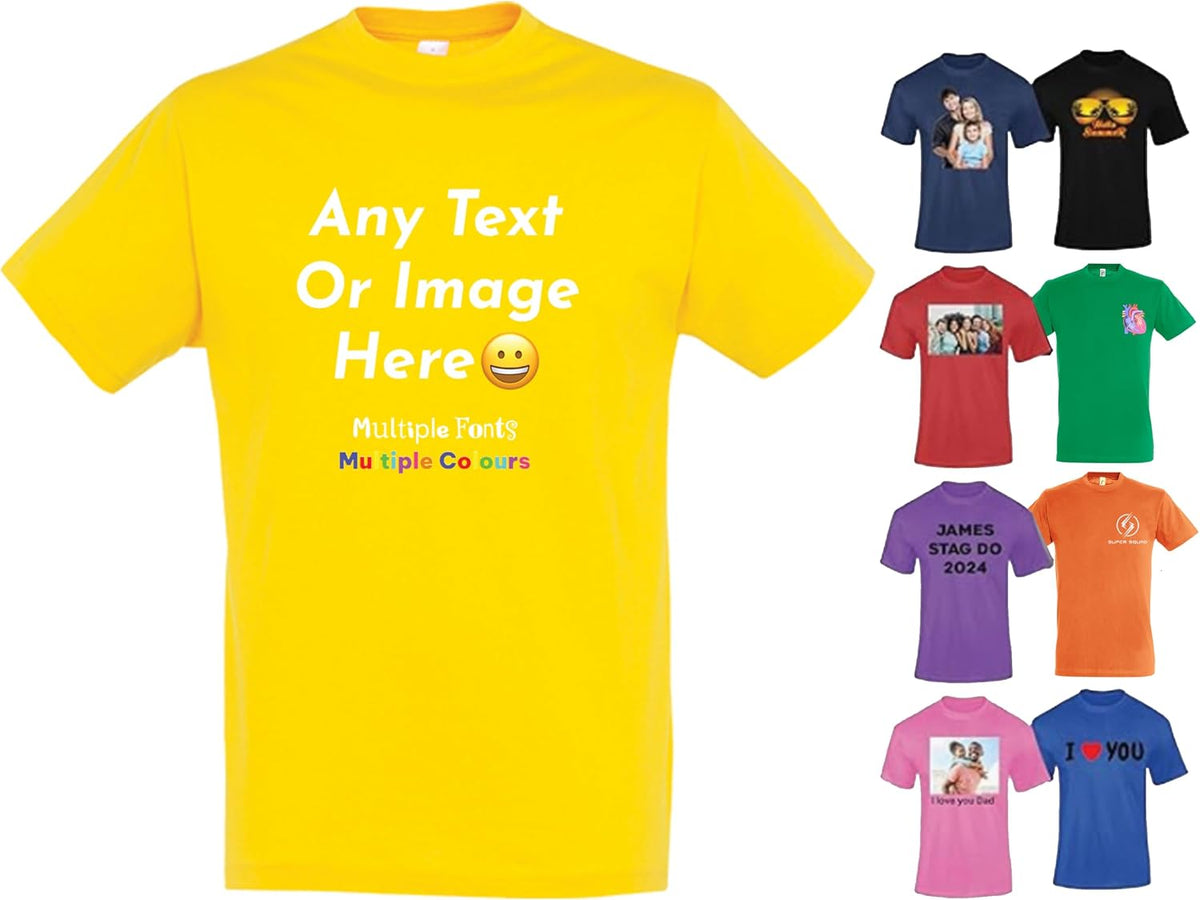 Varsany Personalised T Shirts Mens Womens Kids UK - Customised T Shirt with Any Text and Photo, Long-Lasting Printing - Design Your Own Custom T Shirt