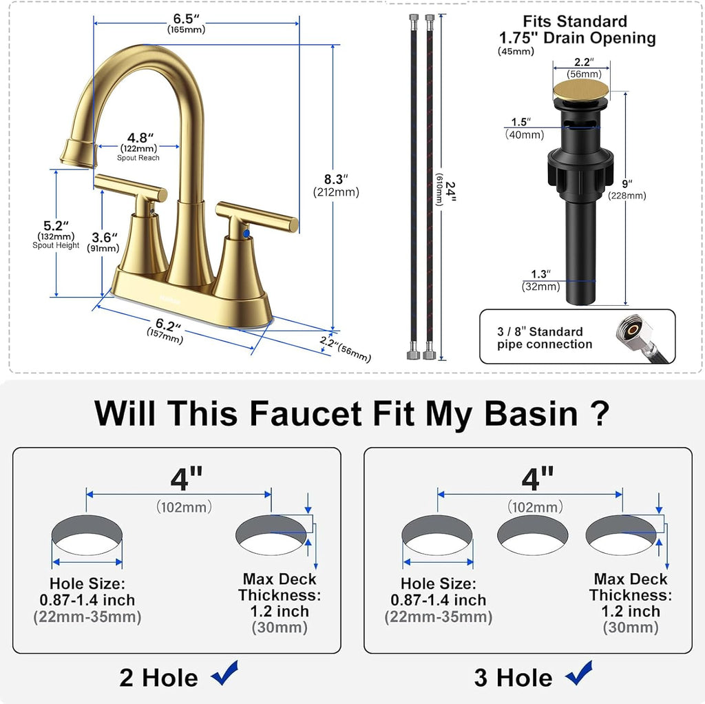 Matte Black Bathroom Faucet, Hurran 4 inch Centerset 2-Handle Lead-Free