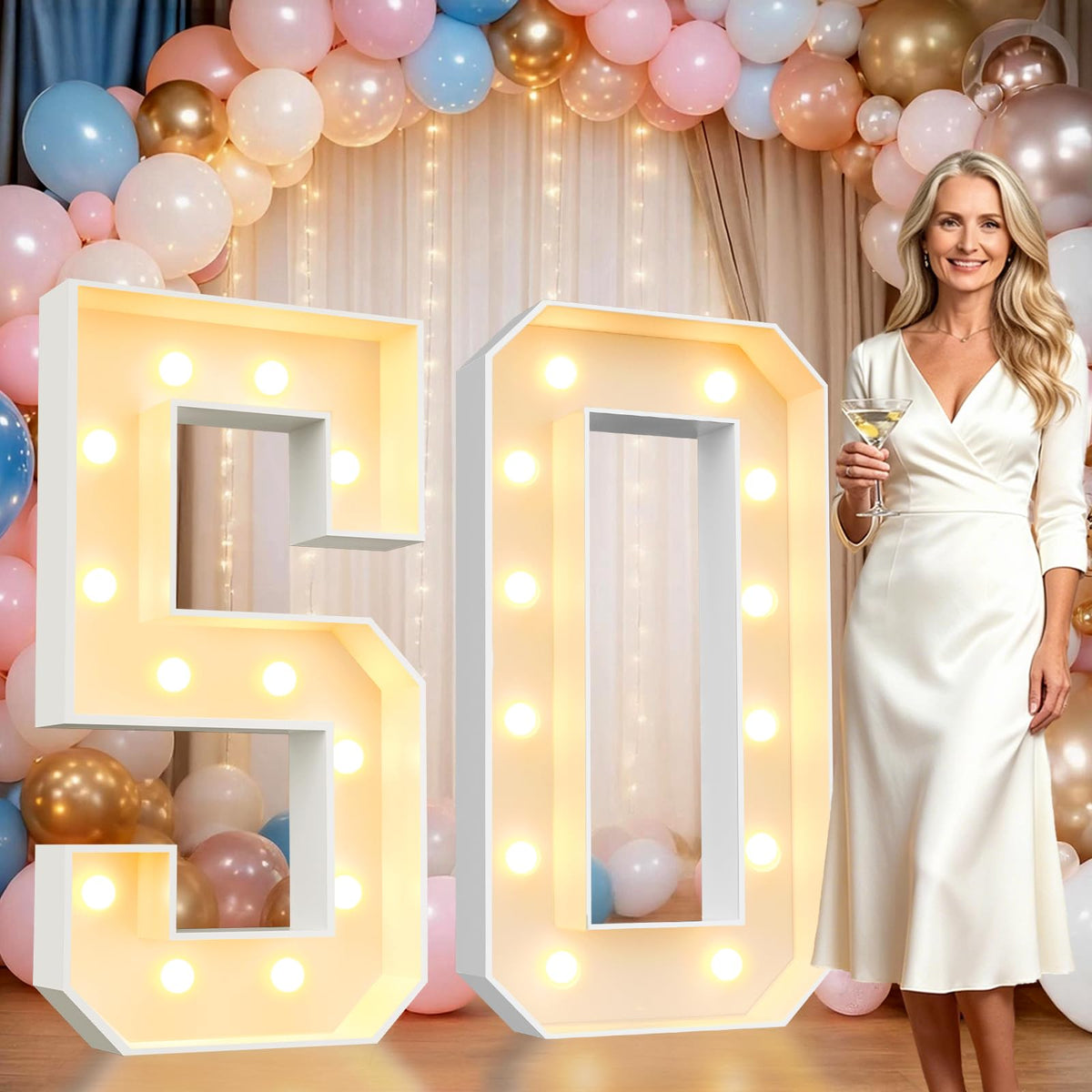 Pooqla 2.4FT Light Up Numbers, Marquee Numbers 2.4 Feet Tall Party Decor for Her Him, Mosaic Big Sign for 7th 17th 70th Birthday Anniversary Decoration Backdrop, Large Pre-Cut Frame Number 7