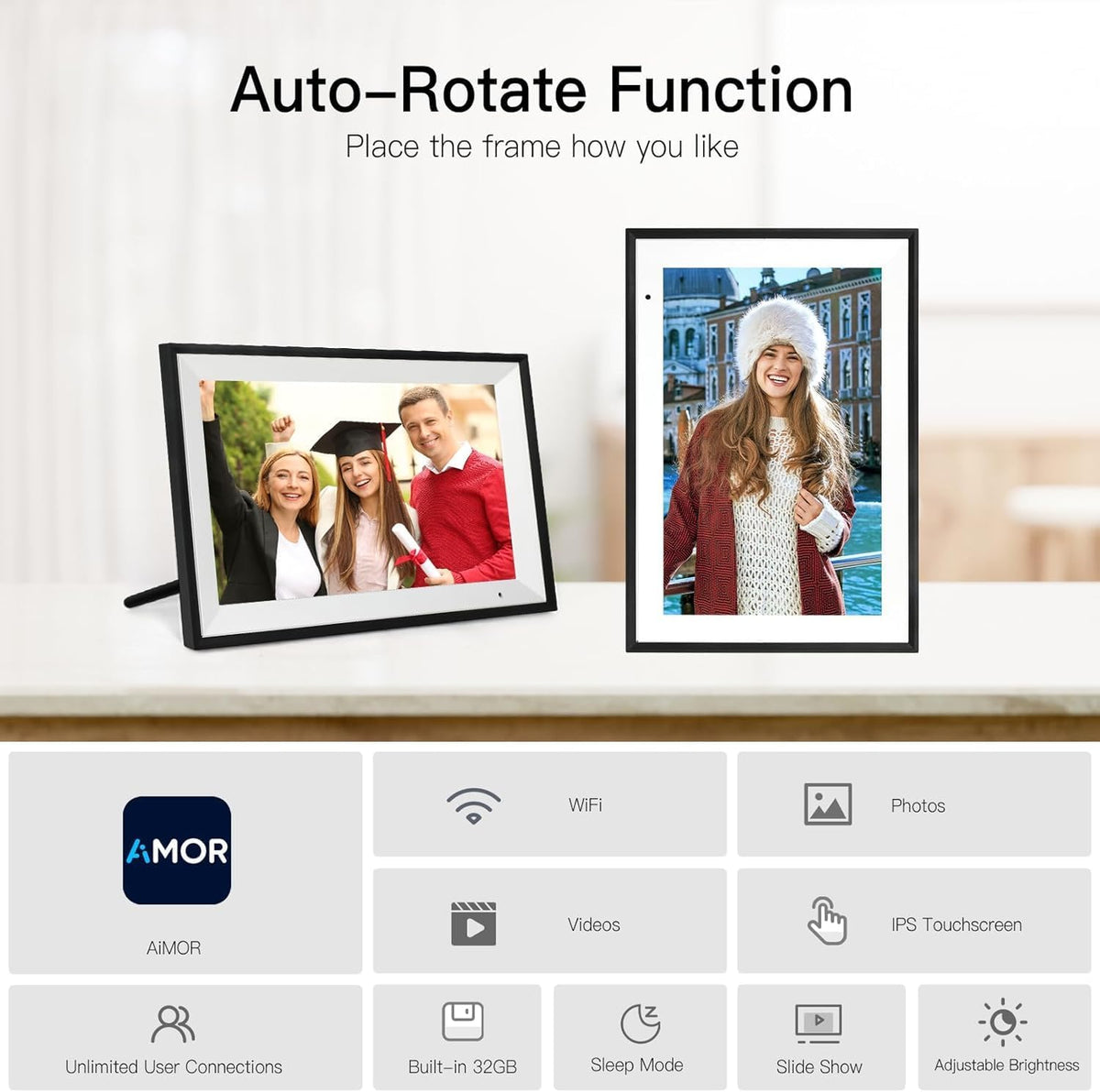 Digital Picture Frame 10.1 Inch Large Digital Photo Frame with 1280 * 800 IPS Full HD Touchscreen, Humblestead 32GB WiFi Smart Frame Share Photos and Videos via AiMOR App, Black