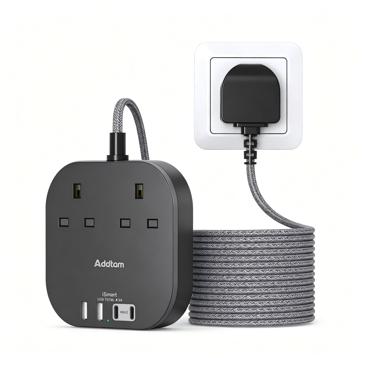 Extension Lead, Power Strips with 2 Way Outlets 4(4.5A, 2 Type C & 2 USB-A)