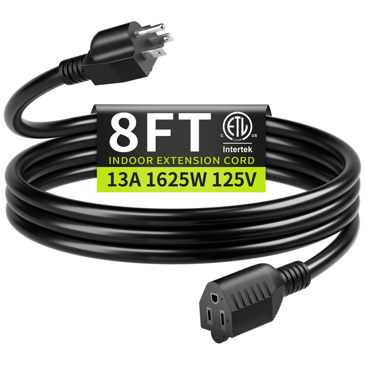 16/3 Black Extension Cord 6 FT Indoor, Short Extension Cord