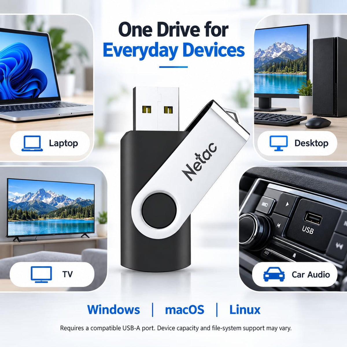 Netac 64GB USB 3.2 Flash Drive, High Speed Swivel Design Memory Stick,Up to 90/30 MB/s(R/W) Pen Drive, Thumb Drive for Data Storage, Zip Drive and jump Drive with LED Light