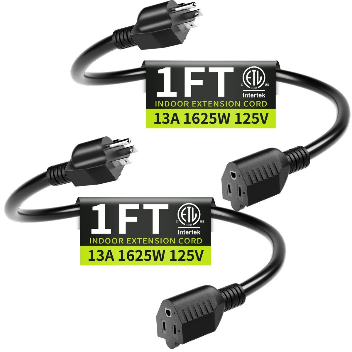 16/3 Black Extension Cord 6 FT Indoor, Short Extension Cord