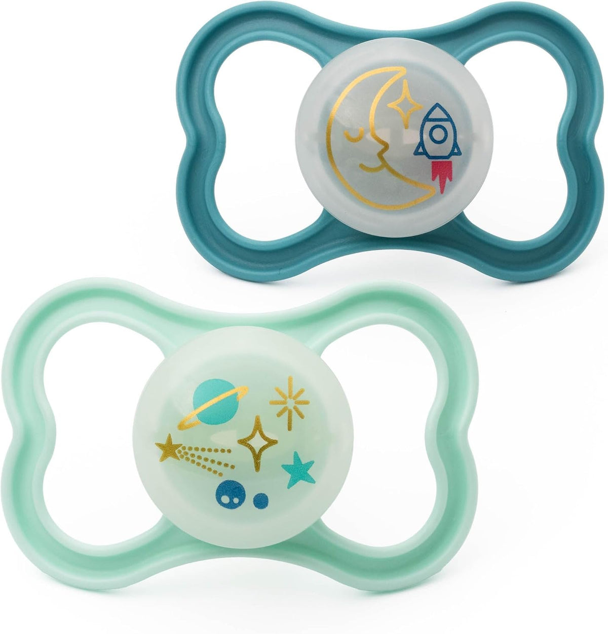 MAM Original Glow-in-the-Dark Dummies, 6-18M, 2 Pack, Orthodontic Design