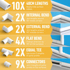 D-Line 30x15mm Cable Trunking 4m Multipack, Half Round Profile, Self-Adhesive Wire Cover, Paintable Cable Management - 10x 30mm (W) x 15mm (H) x 40cm Lengths and Accessories - Aluminium-Effect