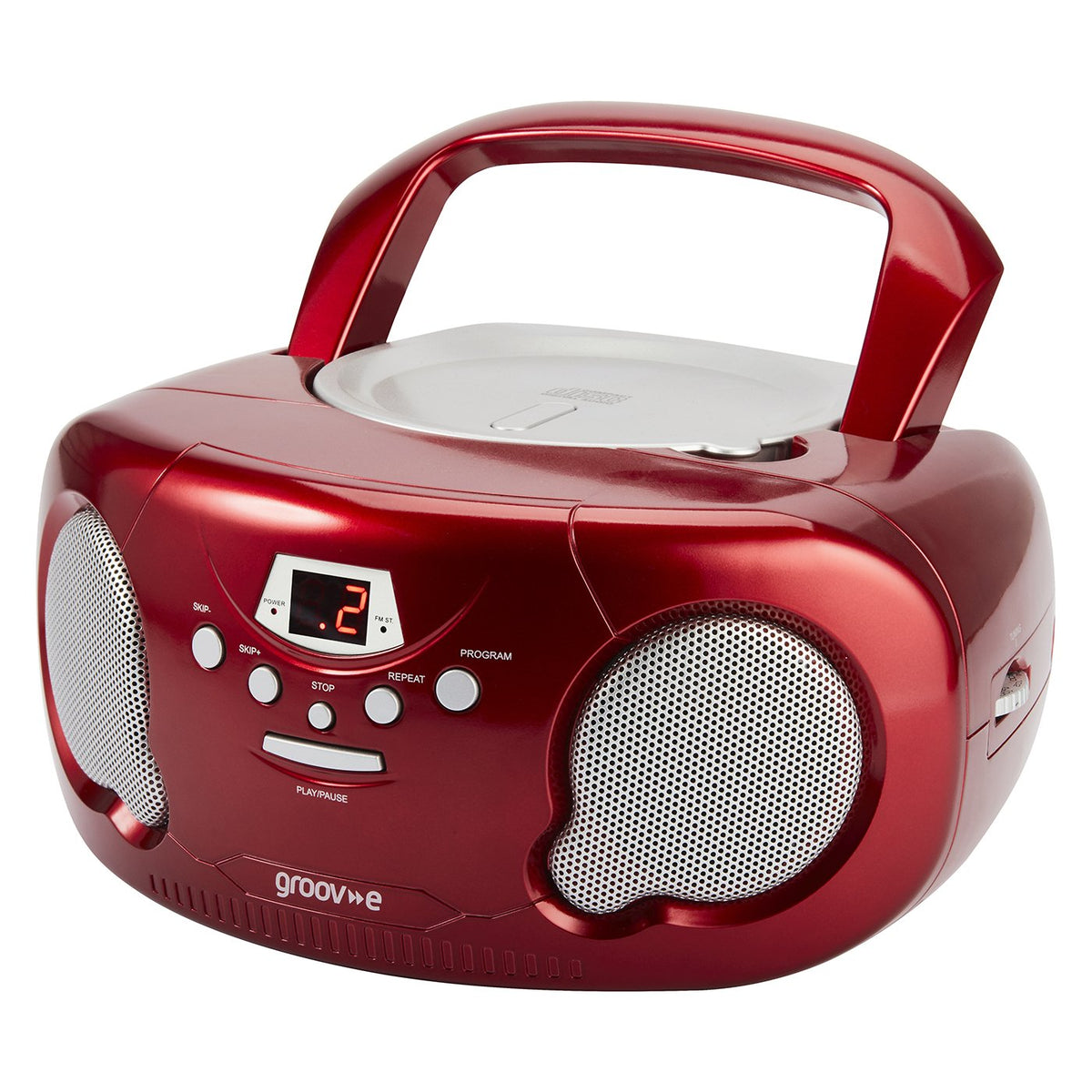 Groov-e Original Boombox - Portable CD Player with Bluetooth, Radio, 3.5mm Aux Port, & Headphone Socket - LED Display, 2 x 1.2W Speakers - Battery or Mains Powered - Blue
