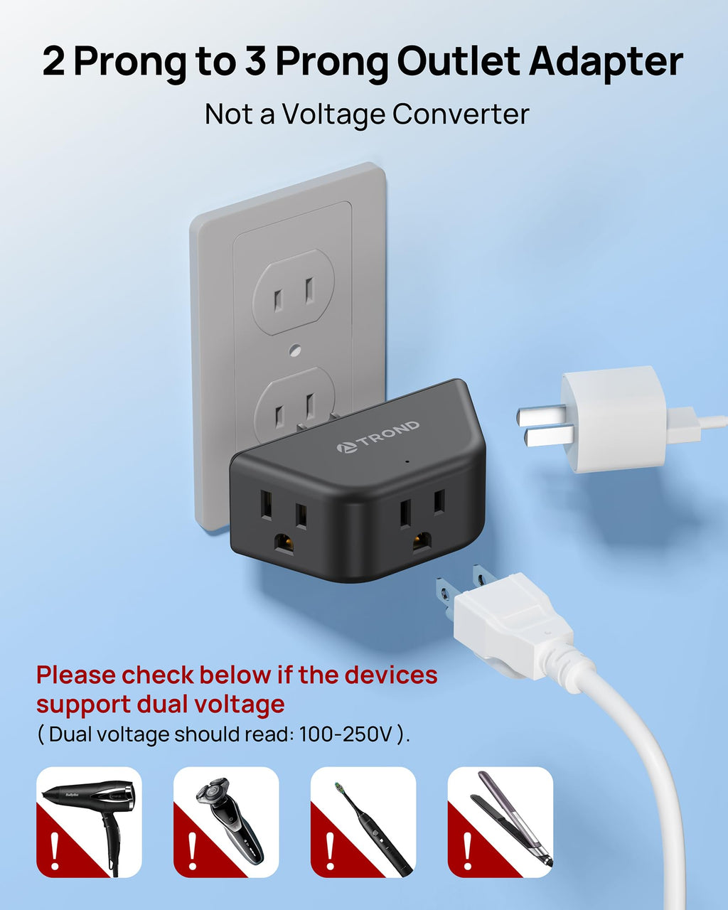 TROND Multi Plug Outlet Extender with USB, 2 Pack Plug Splitter