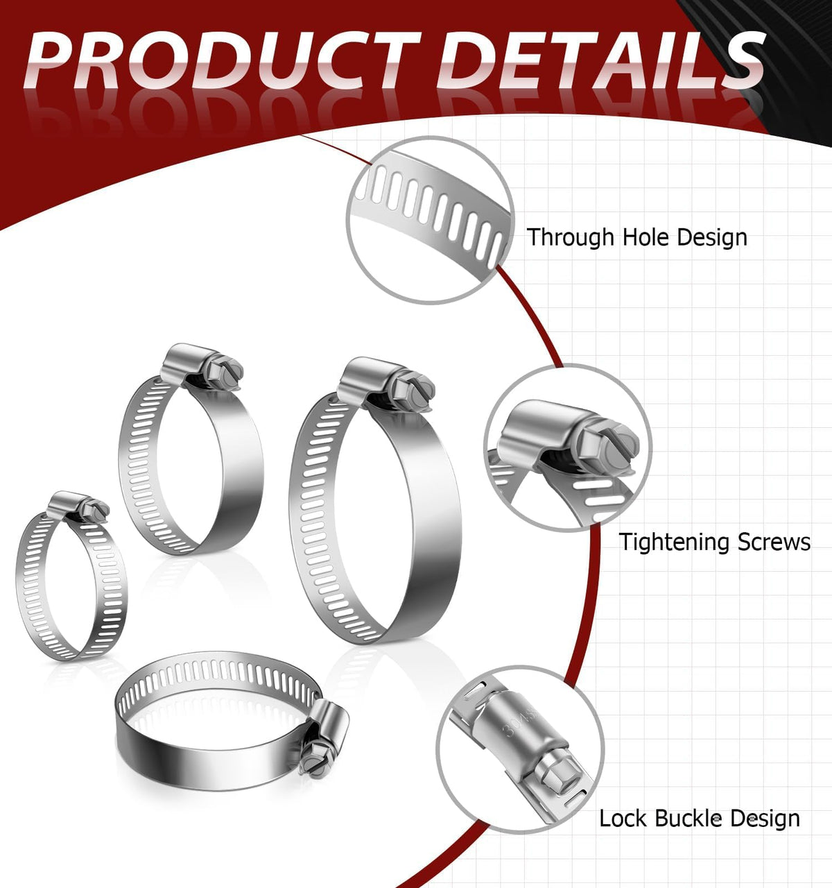 Bolatus Hose Clips 6-51 mm, 22 Pcs Hose Clamp Stainless Steel 304