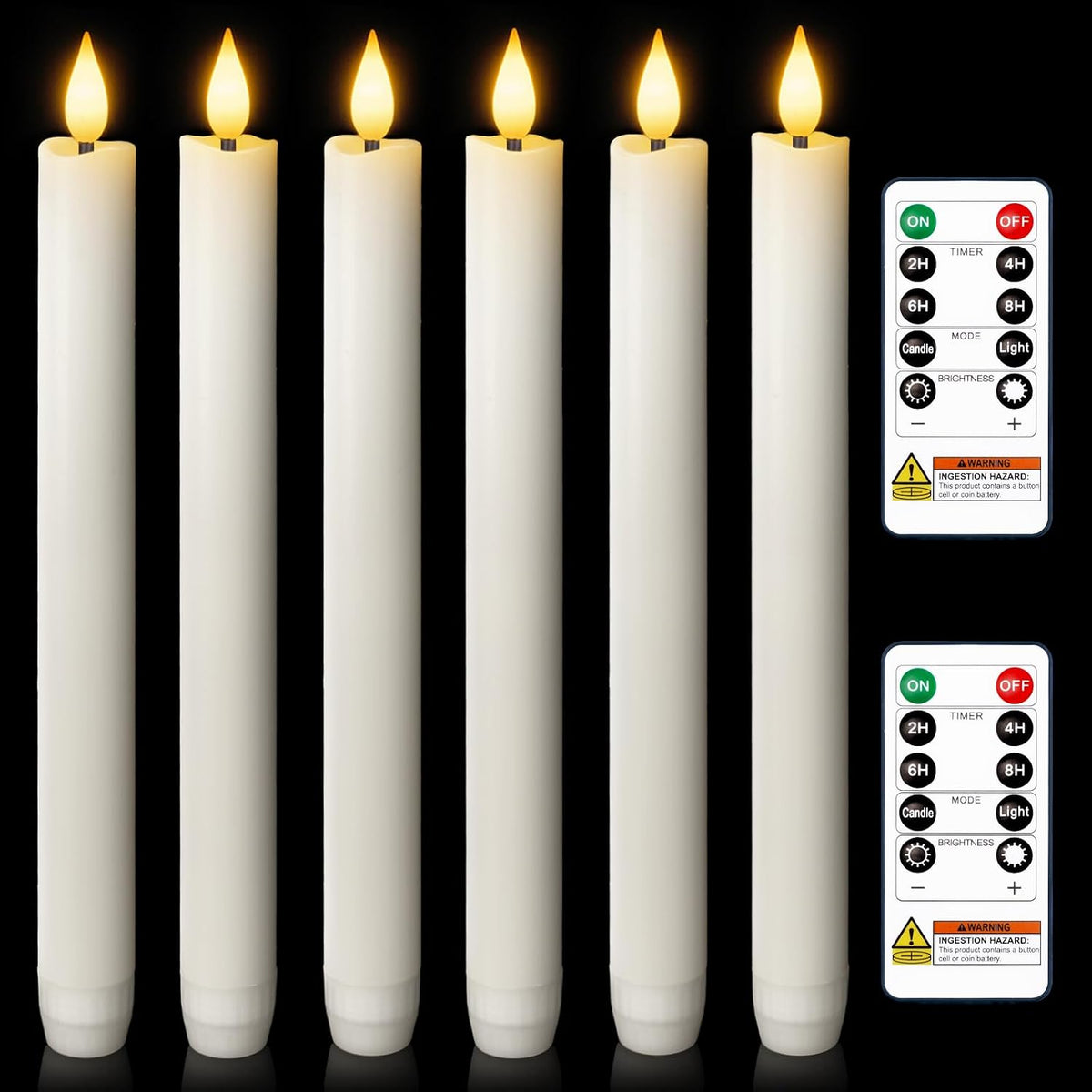 Homemory Real Wax LED Flameless Taper Candles with Remote Timer, 9.6 Inches Ivory Fake Candlesticks, Dripless Battery Operated Window Candle with 3D Flickering Flame for Fireplace Xmas Halloween