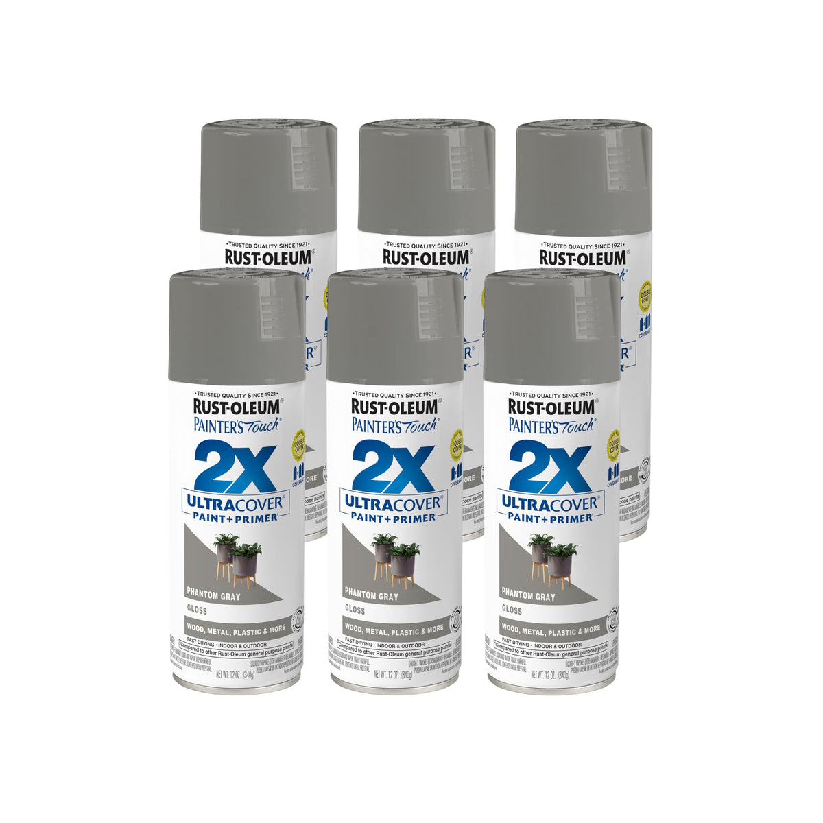 Rust-Oleum 334023-6PK Painter's Touch 2X Ultra Cover Spray Paint, 12 oz, Gloss Almond, 6 Pack