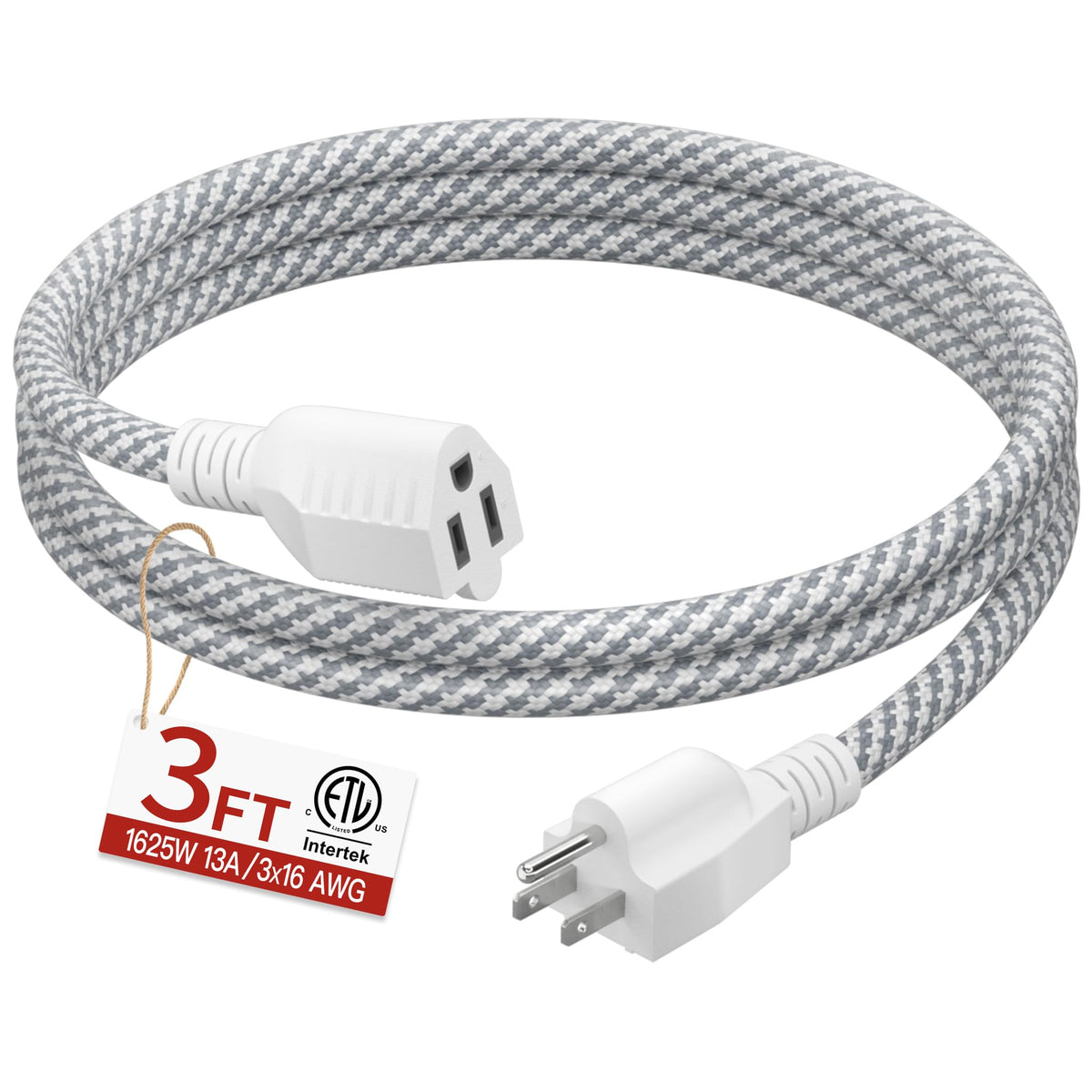 Skrizcable 16/3 15 FT Outdoor Extension Cord Waterproof, Black Power Cord
