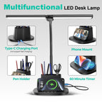 Airlonv LED Desk Lamp with Clamp, 17" Stepless Dimming Light, Black