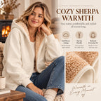 Fleece Jacket Women Teddy Fleece Hoodies Sherpa Lined Fuzzy Sweatshirts with Pockets Full Zip Hooded Fall Winter Warm Coat Outwear Thermal Clothing