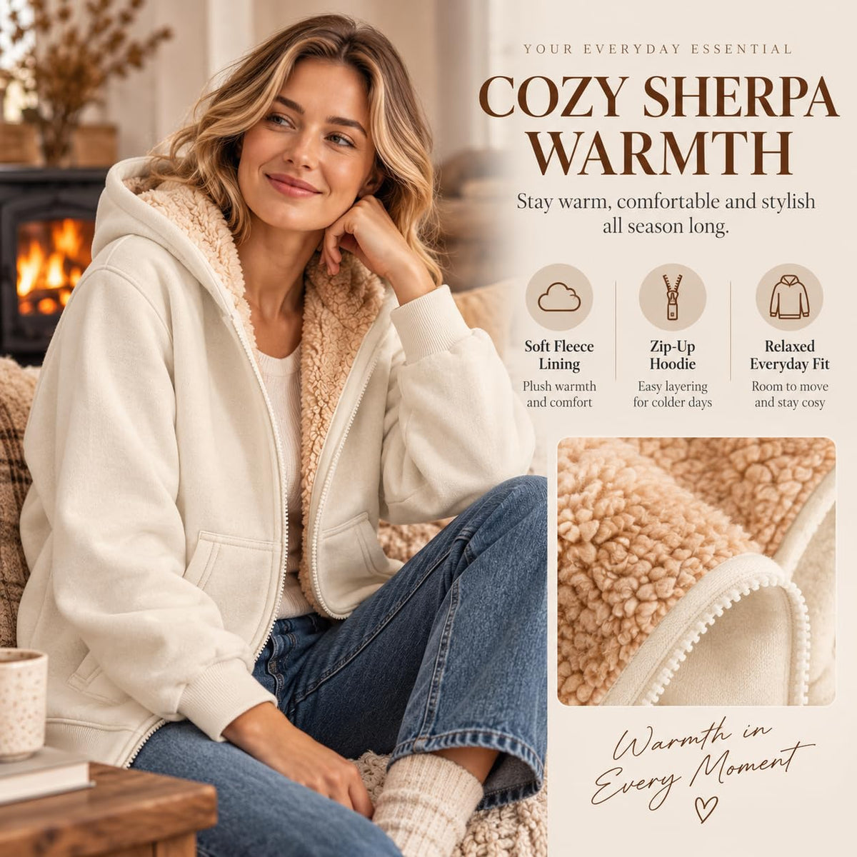 Fleece Jacket Women Teddy Fleece Hoodies Sherpa Lined Fuzzy Sweatshirts with Pockets Full Zip Hooded Fall Winter Warm Coat Outwear Thermal Clothing