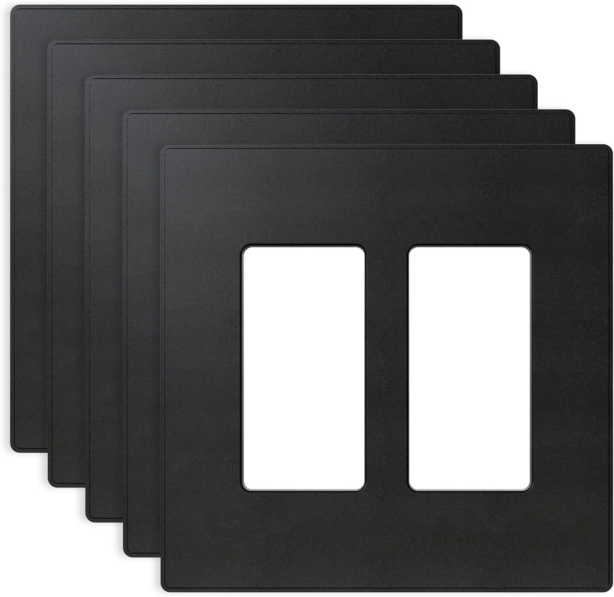 ELEGRP 2-Gang Screwless Decorative Wall Plates, Mid-Size 4.88" height x 4.94" length Unbreakable Thermoplastic Faceplate Cover for Decorator Receptacle Outlet & Switch, UL Listed (5 Pack, Matte White)