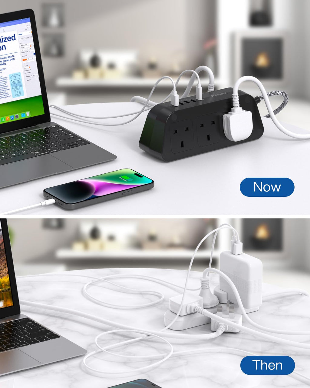 Extension Lead with USB Slots, 6 Way Outlets 5 USB (5A, 3 USB- C Port),1.6M