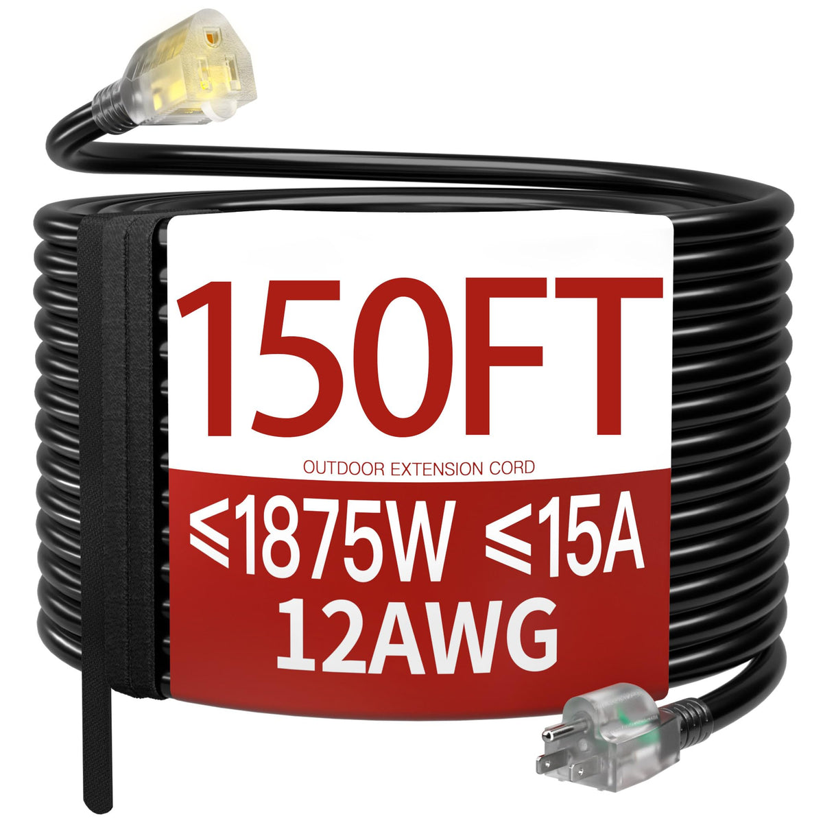 Skrizcable 16/3 15 FT Outdoor Extension Cord Waterproof, Black Power Cord