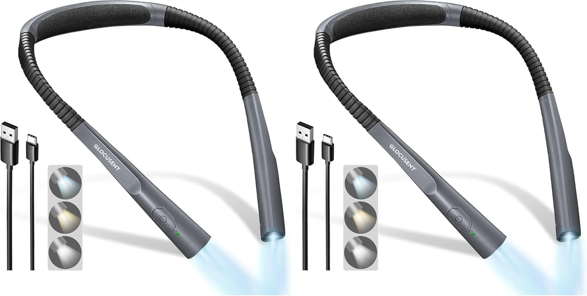 Glocusent Reading Light,Bendable Neck Light,80-hr Rechargeable Book Light