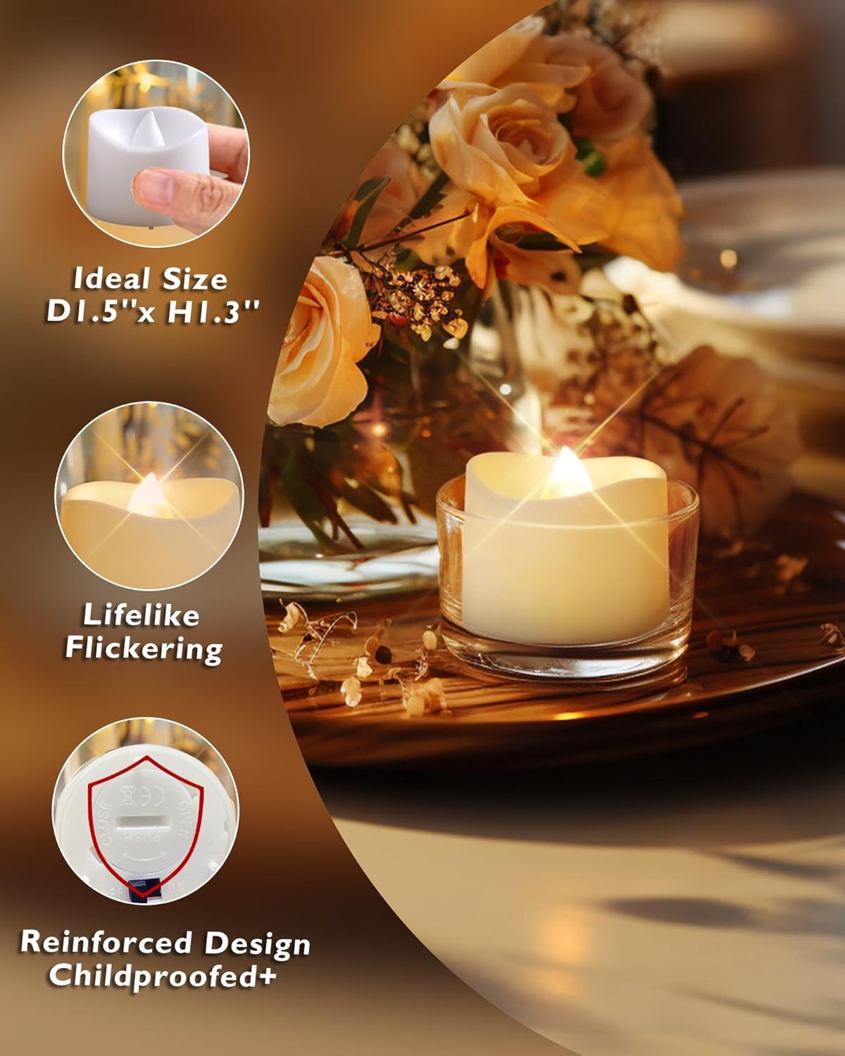 Homemory 24-Pack Flameless Tea Lights Candles Battery Operated, 200+ Hours