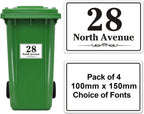 EDSG 4 x Wheelie Bin Stickers, Personalised Bin Numbers for Wheelie Bins, Custom Wheelies Bins Numbers Stickers, Number Sticker with House Number Street Name (Design 1)
