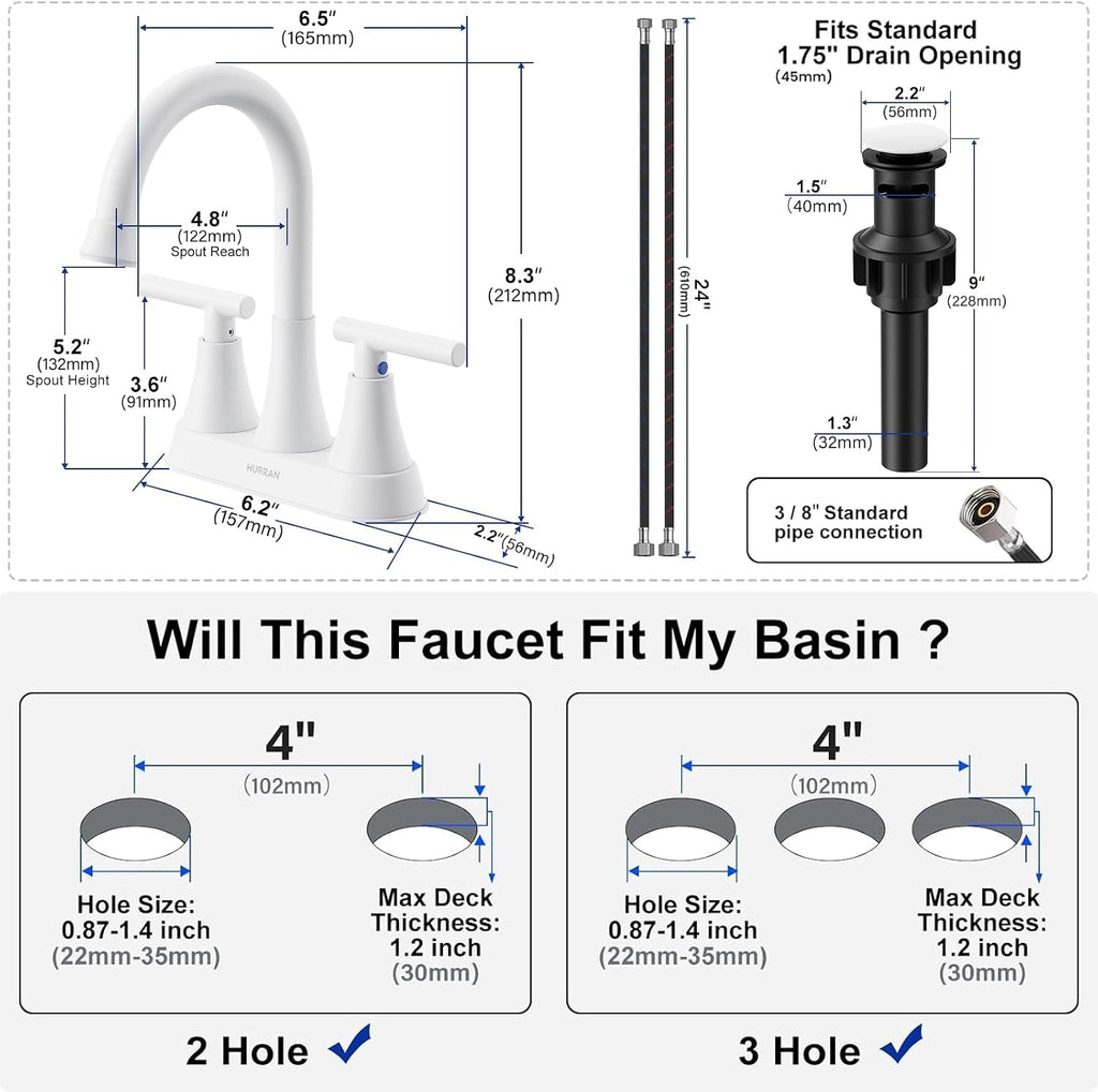 Matte Black Bathroom Faucet, Hurran 4 inch Centerset 2-Handle Lead-Free