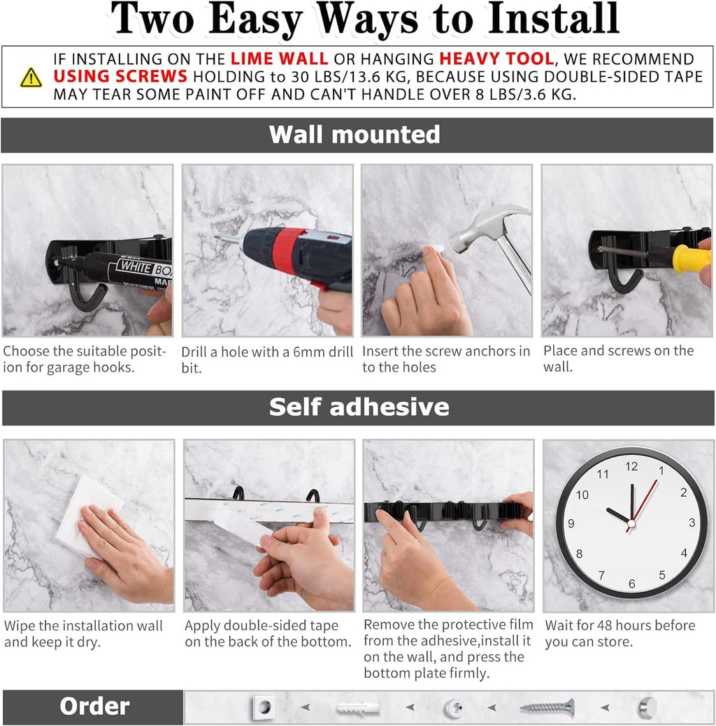 AceMining Broom Holder Wall Mount, 5 Racks 4 Hooks Heavy Duty Mop Organizer