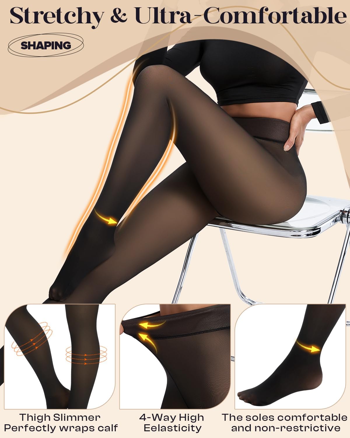 Fleece Lined Tights Leggings for Women, 230g Thick Thermal Tights