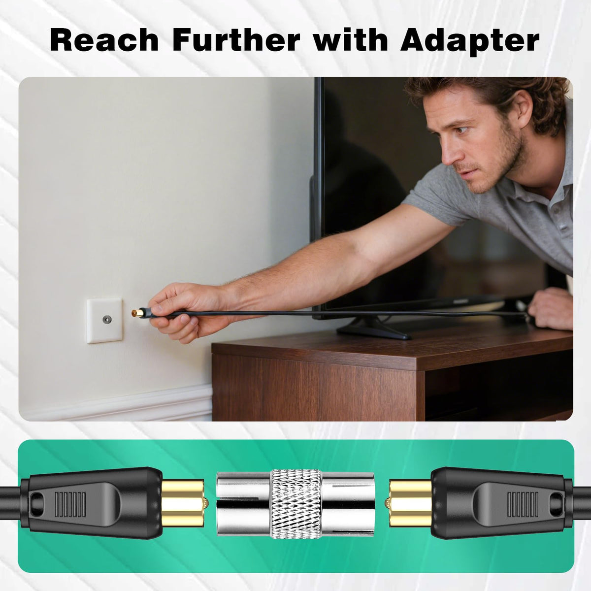 Ancable TV Aerial Cable with Coaxial Adapter 1M White TV Ariel Lead