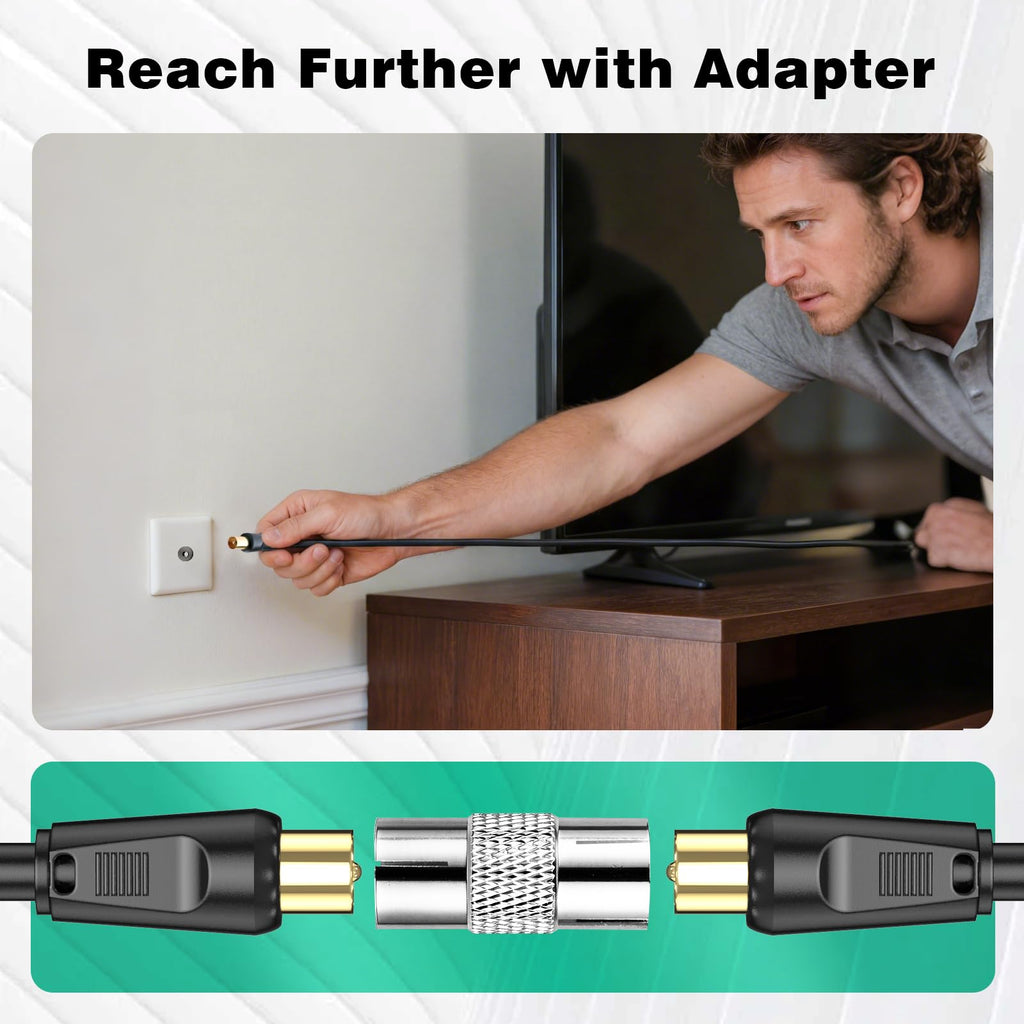 Ancable TV Aerial Cable with Coaxial Adapter 1M White TV Ariel Lead