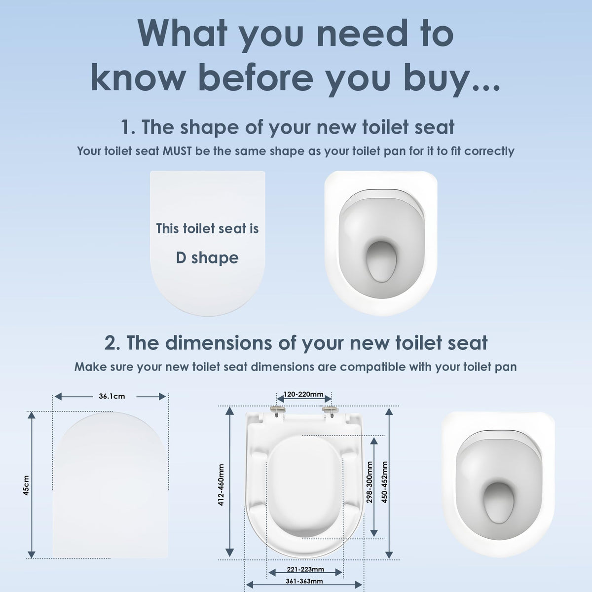 AQUALONA® Premium Thermoplastic Toilet Seat Soft Close Hardwearing Seat with Two Button Hinge Release D Shaped Easy to Clean Simple Installation Top and Bottom Fittings (Blue - D Shape)