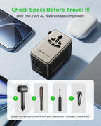 MOMAX Universal Travel Adapter 70W GaN, Travel Plug Adapter for UK/EU/AU/US