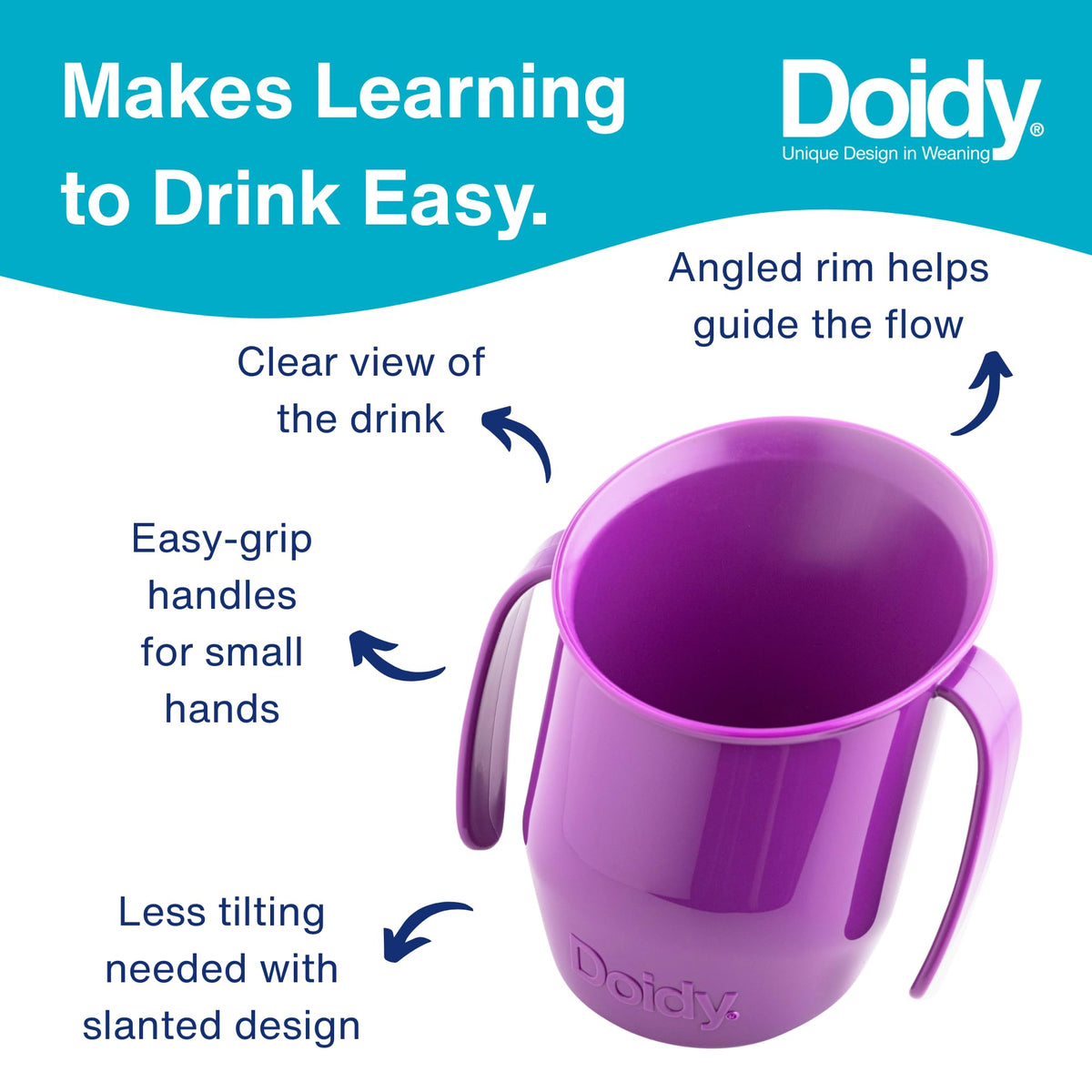 Doidy Cup, Open Cup for Training Baby 6 Months-3 Years, 200ml, Slanted Weaning Cup with Handles for Learning to Drink, BPA Free (Orange)