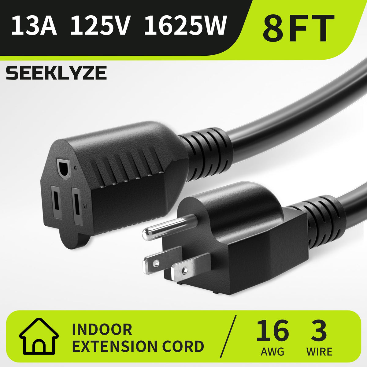 16/3 Black Extension Cord 6 FT Indoor, Short Extension Cord