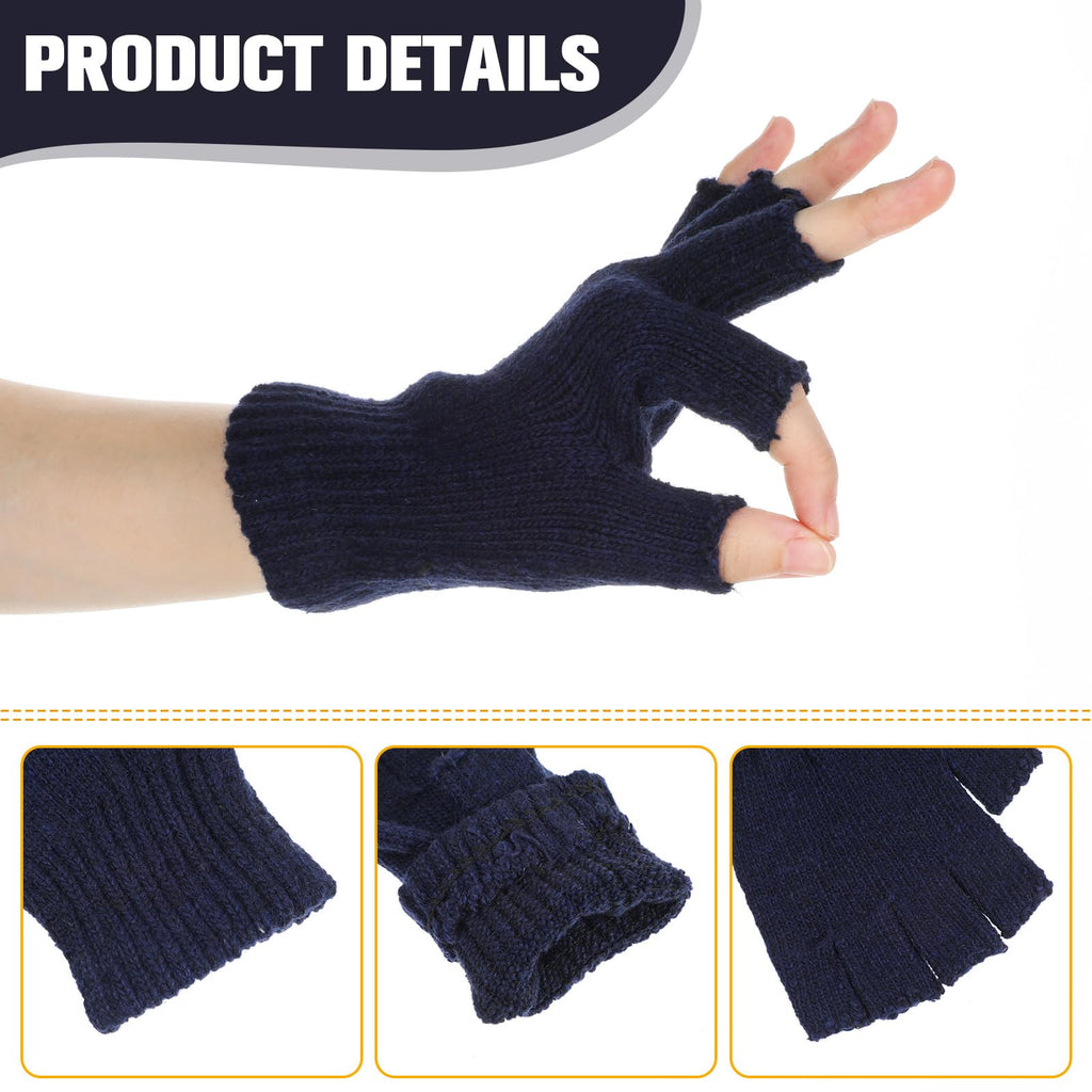 Grevosea 2 Pair Fingerless Warm Gloves - Winter Half Finger Gloves Thickened Knit Touchscreen Stretchy Mittens for Men Women