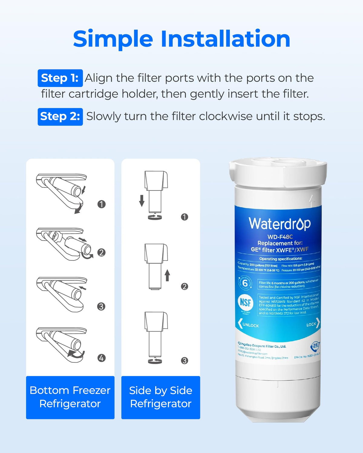 Waterdrop Plus Water Filter Replacement for GE® XWFE®, Built-in Chip 3 Pack
