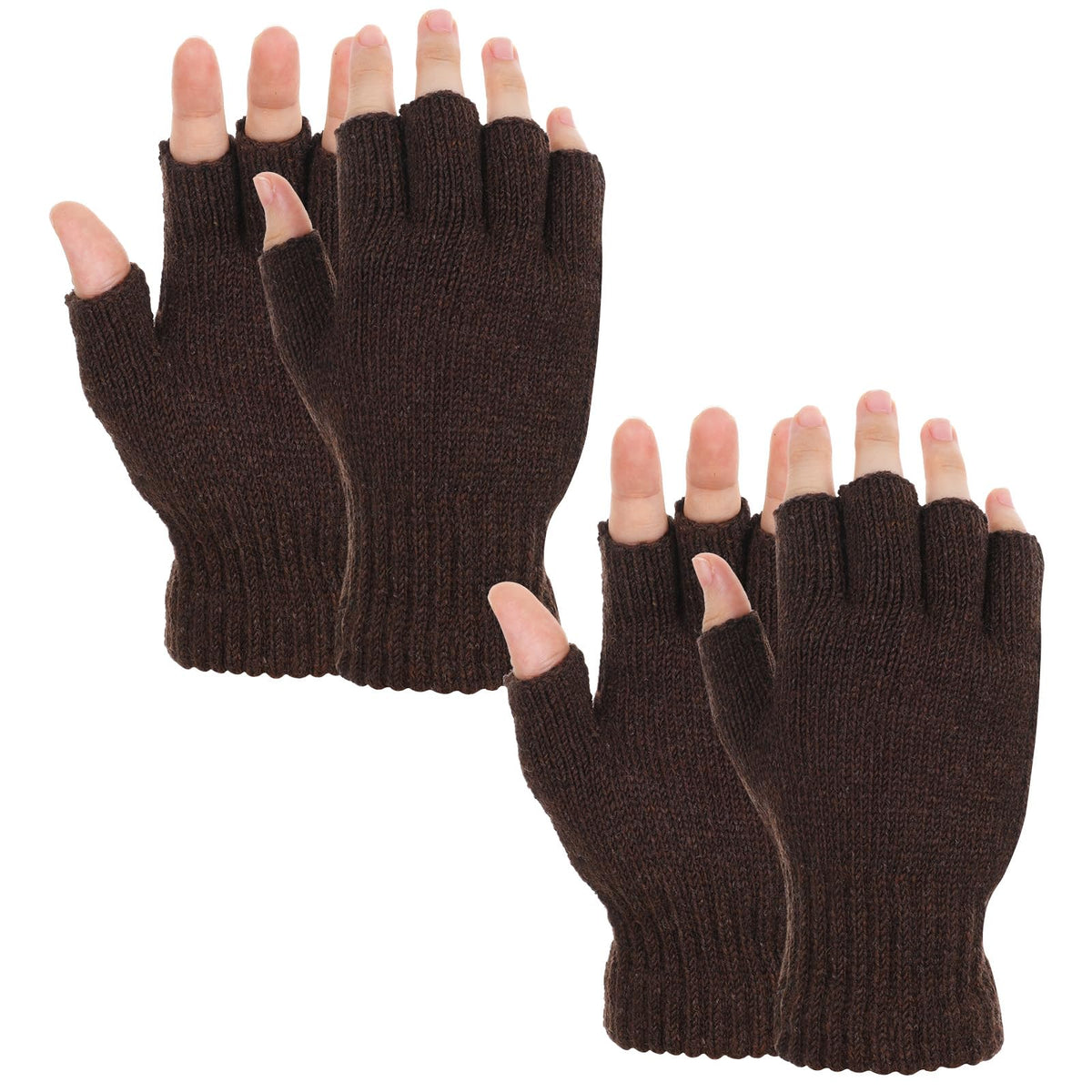 Grevosea 2 Pair Fingerless Warm Gloves - Winter Half Finger Gloves Thickened Knit Touchscreen Stretchy Mittens for Men Women