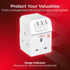 Masterplug Three Socket Surge Protected Adaptor with Individual Switches, white