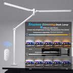 Airlonv LED Desk Lamp with Clamp, 17" Stepless Dimming Light, Black