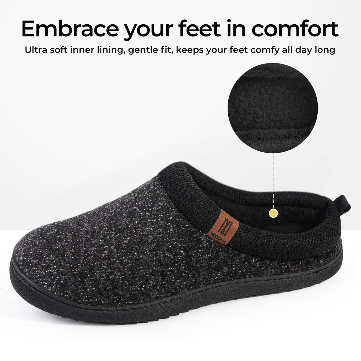 MERRIMAC Men's Slip-on Slippers Memory Foam Non-slip Indoor House Shoes