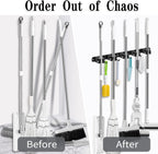 AceMining Broom Holder Wall Mount, 5 Racks 4 Hooks Heavy Duty Mop Organizer