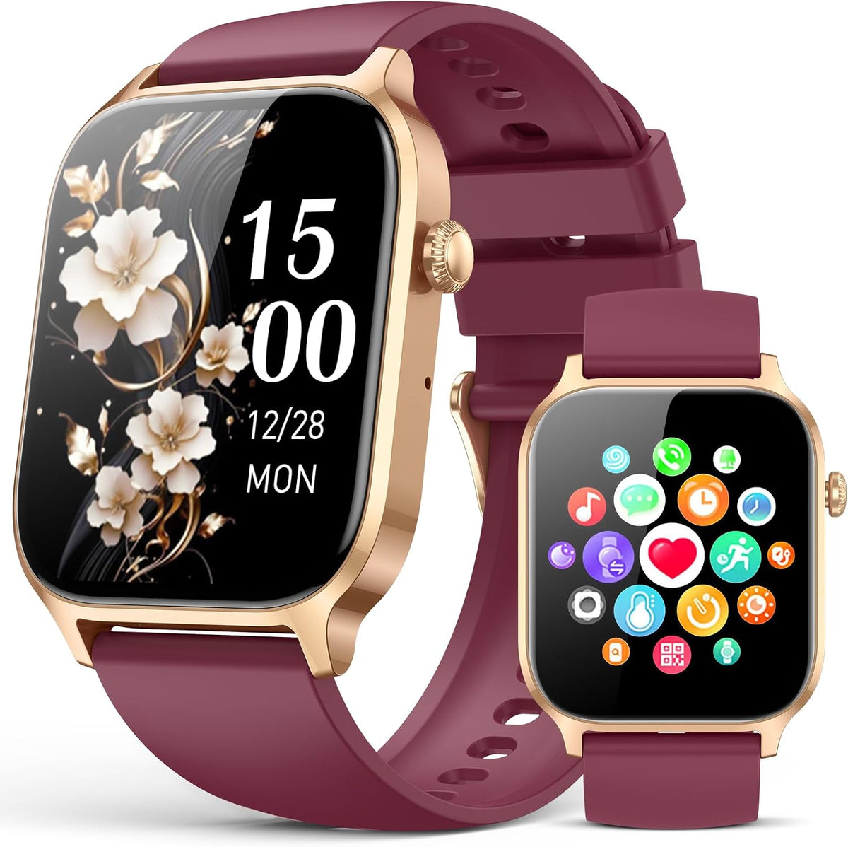 Smart Watch for Men Women- Answer/Make Call, 2026 IP68 Waterproof Fitness Tracker Watch with Sleep Step Counter Activity Smartwatch for Samsung Android iPhone iOS (Deep Burgundy, 1.83)