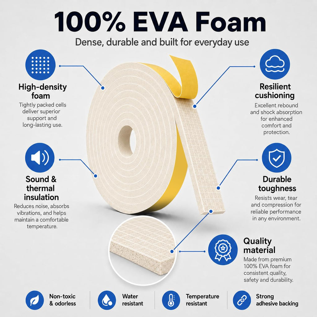EVA Weather Stripping Foam Insulation Tape with Adhesive Foam Door Seal Weather Strip for Door Frame/Window/Gaps/Insulation/Buffer