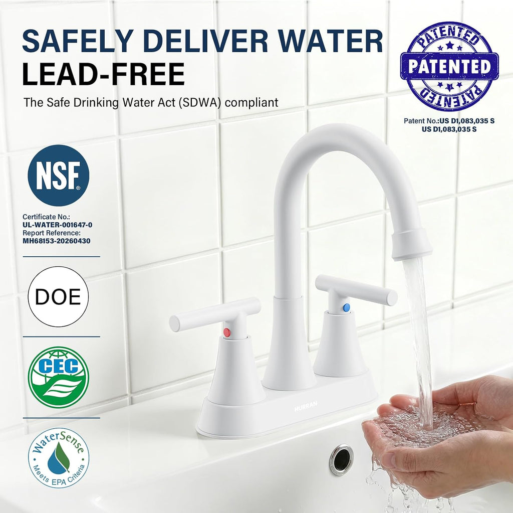 Matte Black Bathroom Faucet, Hurran 4 inch Centerset 2-Handle Lead-Free